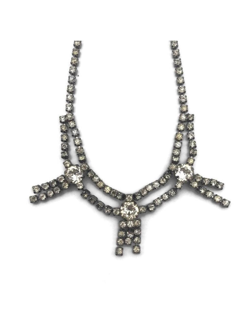 Vintage Rhinestone Necklace, Chrystal Choker, Costume Jewelry, Clear Rhinestones